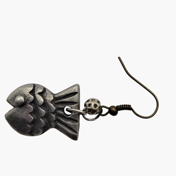 Fish Shaped Metal Earrings Hook Bead Accent Silver tone - Picture 4 of 6